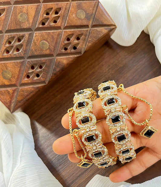 Bangle Openable Kara Set || Gold Plated Kara Pair || Bangles with Zircon Stones