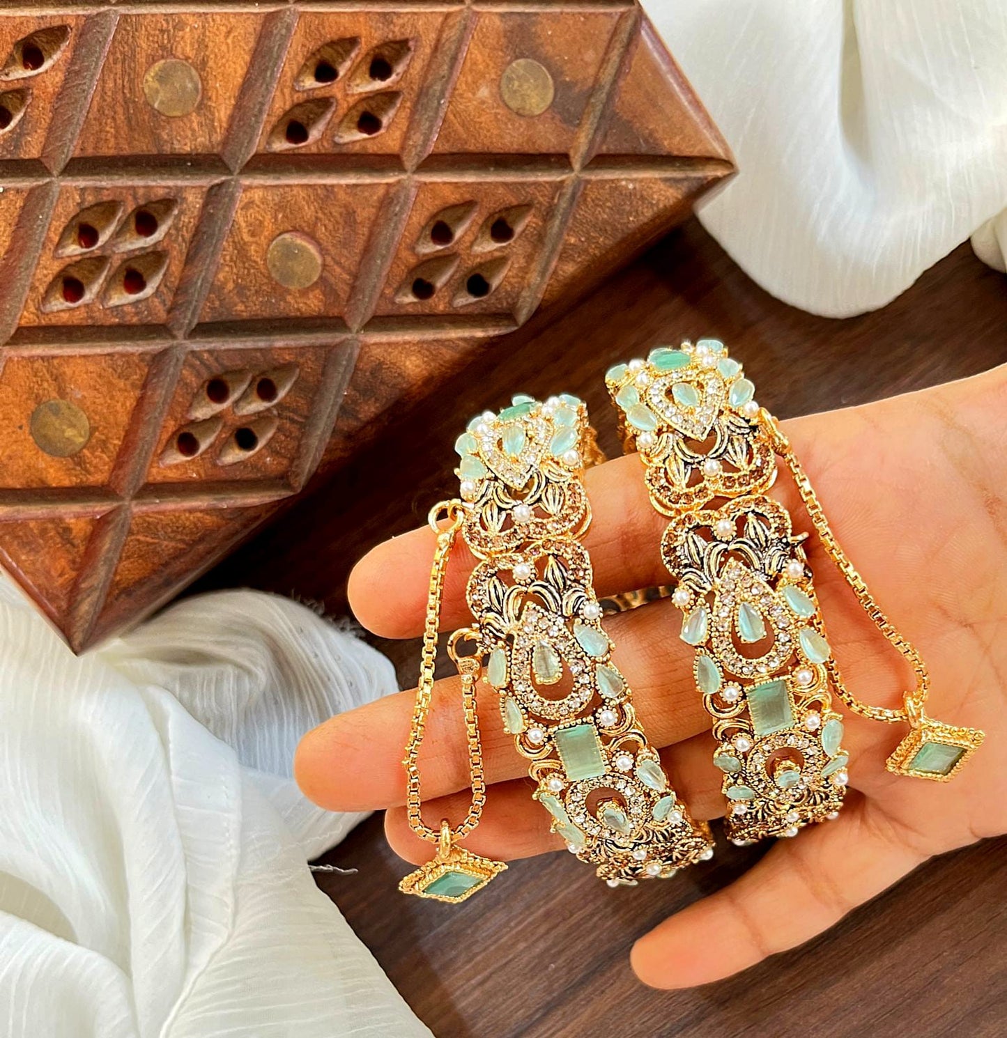 Bangle Openable Kara Set || Gold Plated Kara Pair || Bangles with Zircon Stones