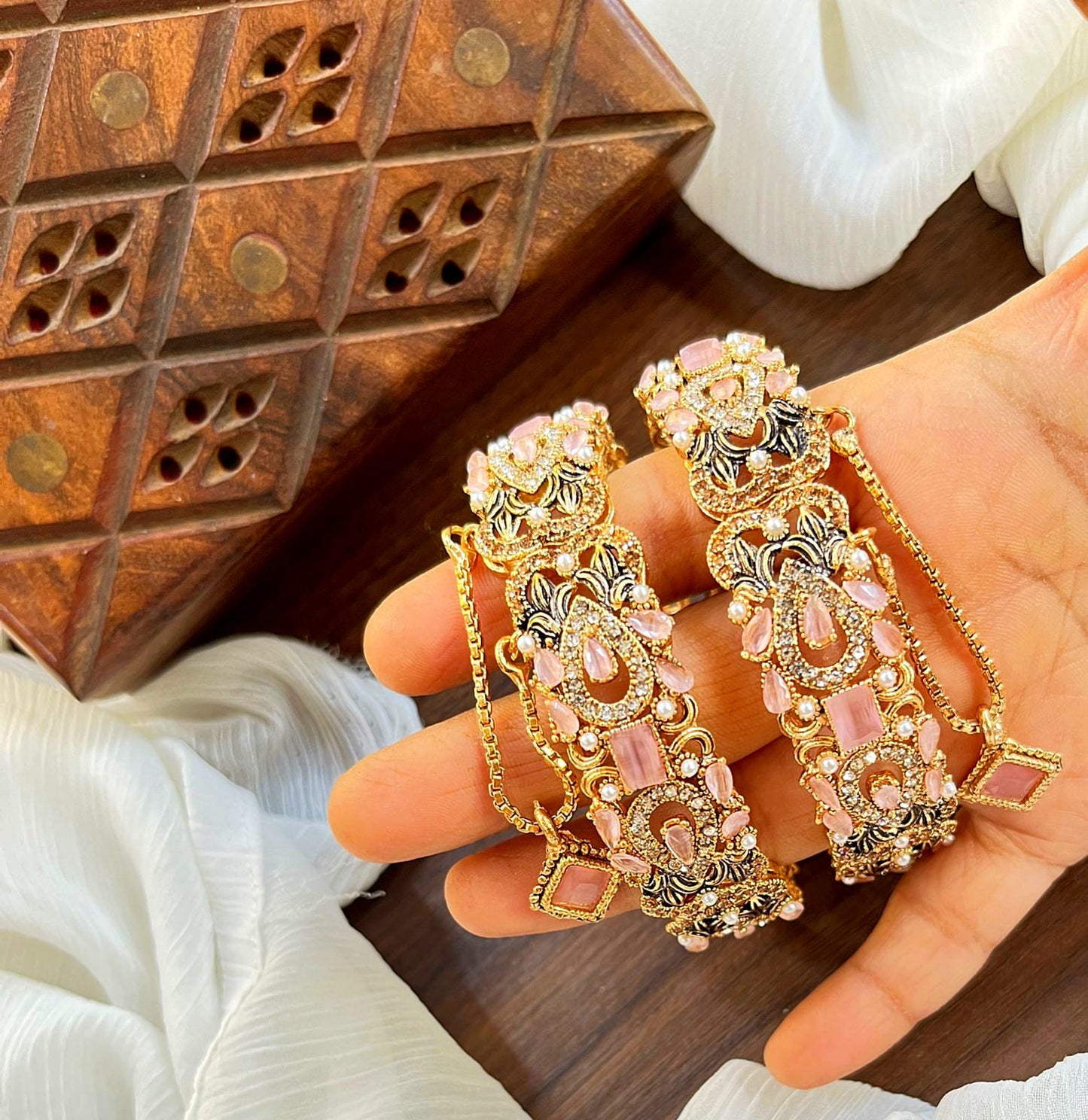 Bangle Openable Kara Set || Gold Plated Kara Pair || Bangles with Zircon Stones