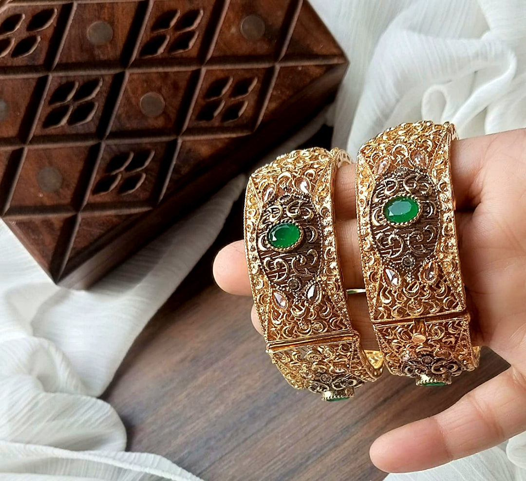 Bangle Openable Kara Set || Gold Plated Kara Pair || Bangles with Zircon Stones
