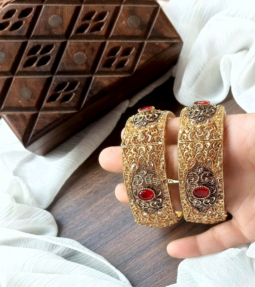 Bangle Openable Kara Set || Gold Plated Kara Pair || Bangles with Zircon Stones