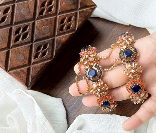 American Diamond Bangle Set (Pair) || Gold Plated Kara Pair || Bangles with Zircon Stones