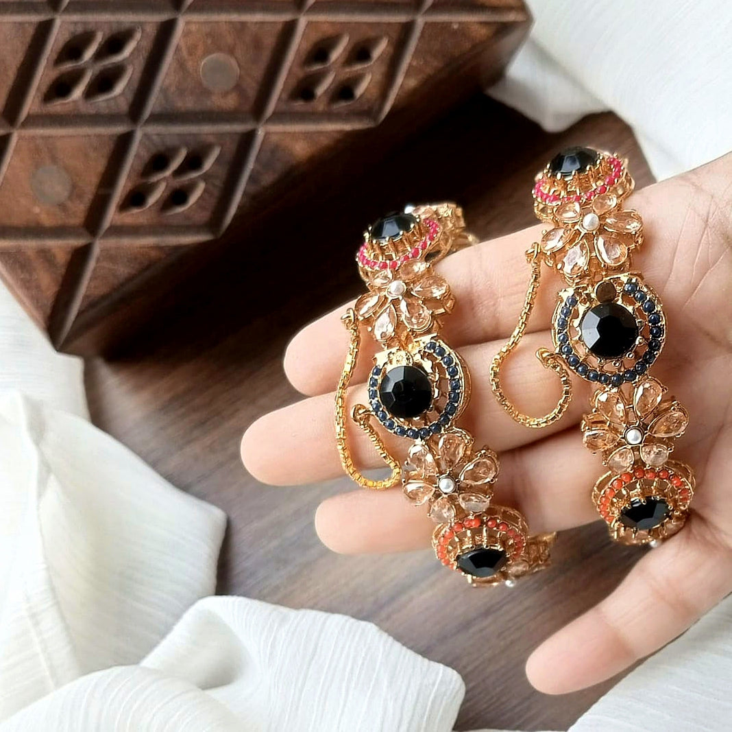 American Diamond Bangle Set (Pair) || Gold Plated Kara Pair || Bangles with Zircon Stones