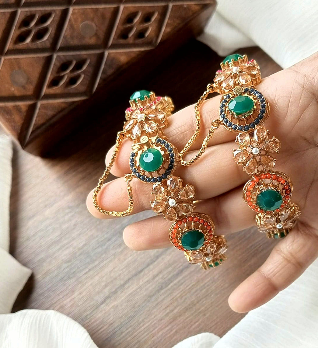 American Diamond Bangle Set (Pair) || Gold Plated Kara Pair || Bangles with Zircon Stones