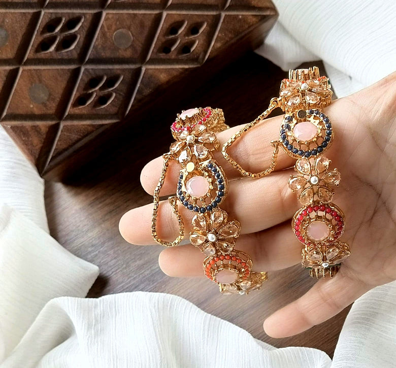 American Diamond Bangle Set (Pair) || Gold Plated Kara Pair || Bangles with Zircon Stones