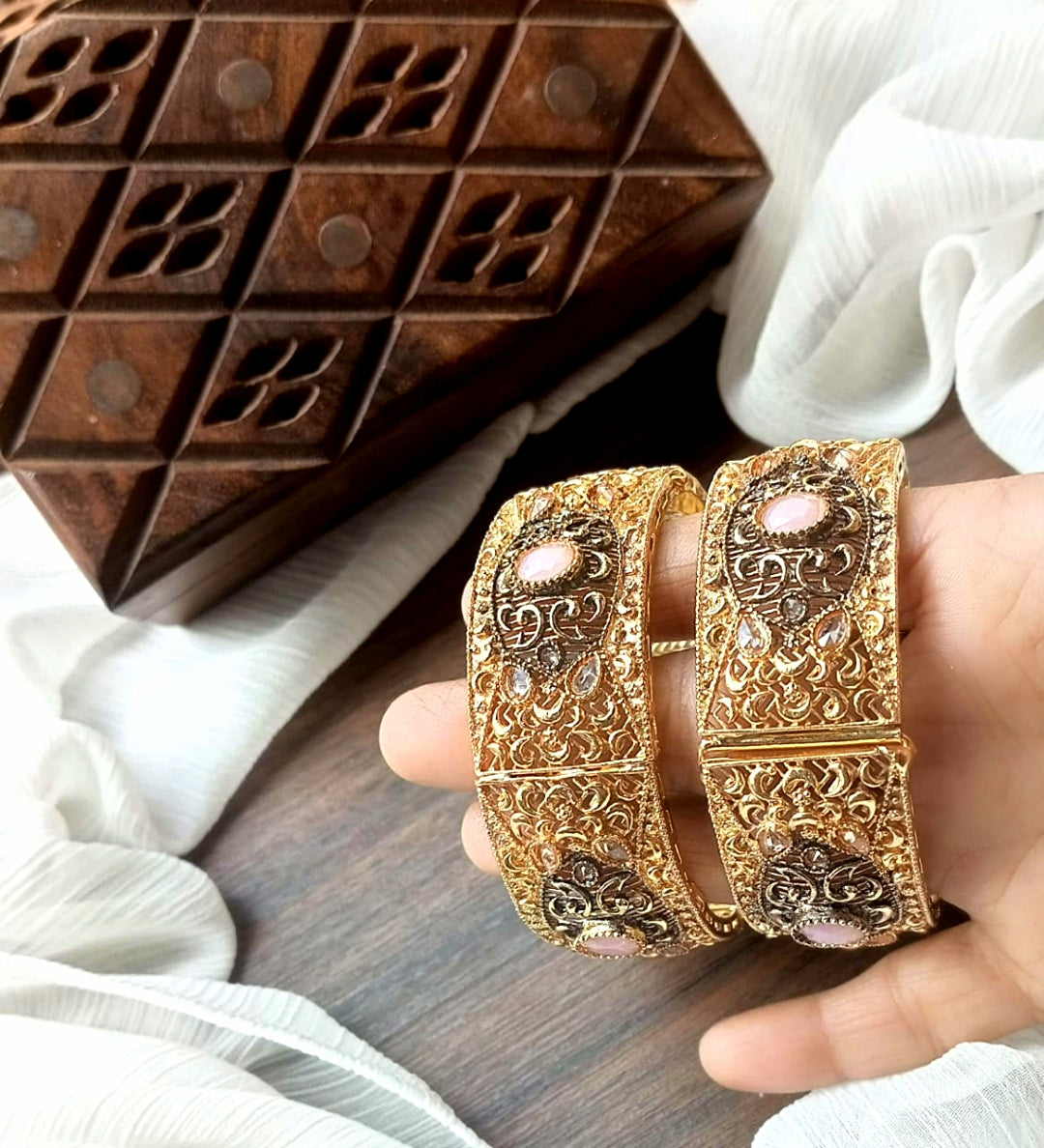 Bangle Openable Kara Set || Gold Plated Kara Pair || Bangles with Zircon Stones