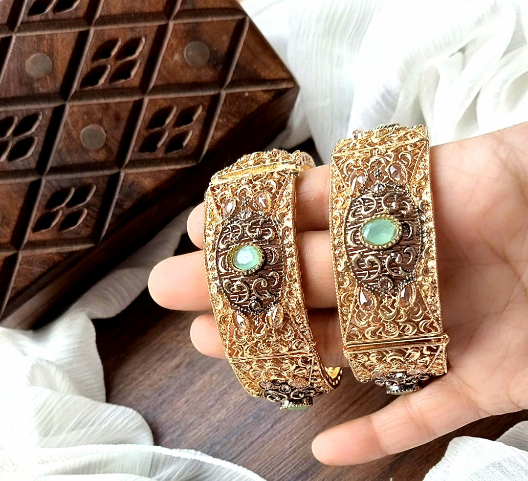 Bangle Openable Kara Set || Gold Plated Kara Pair || Bangles with Zircon Stones