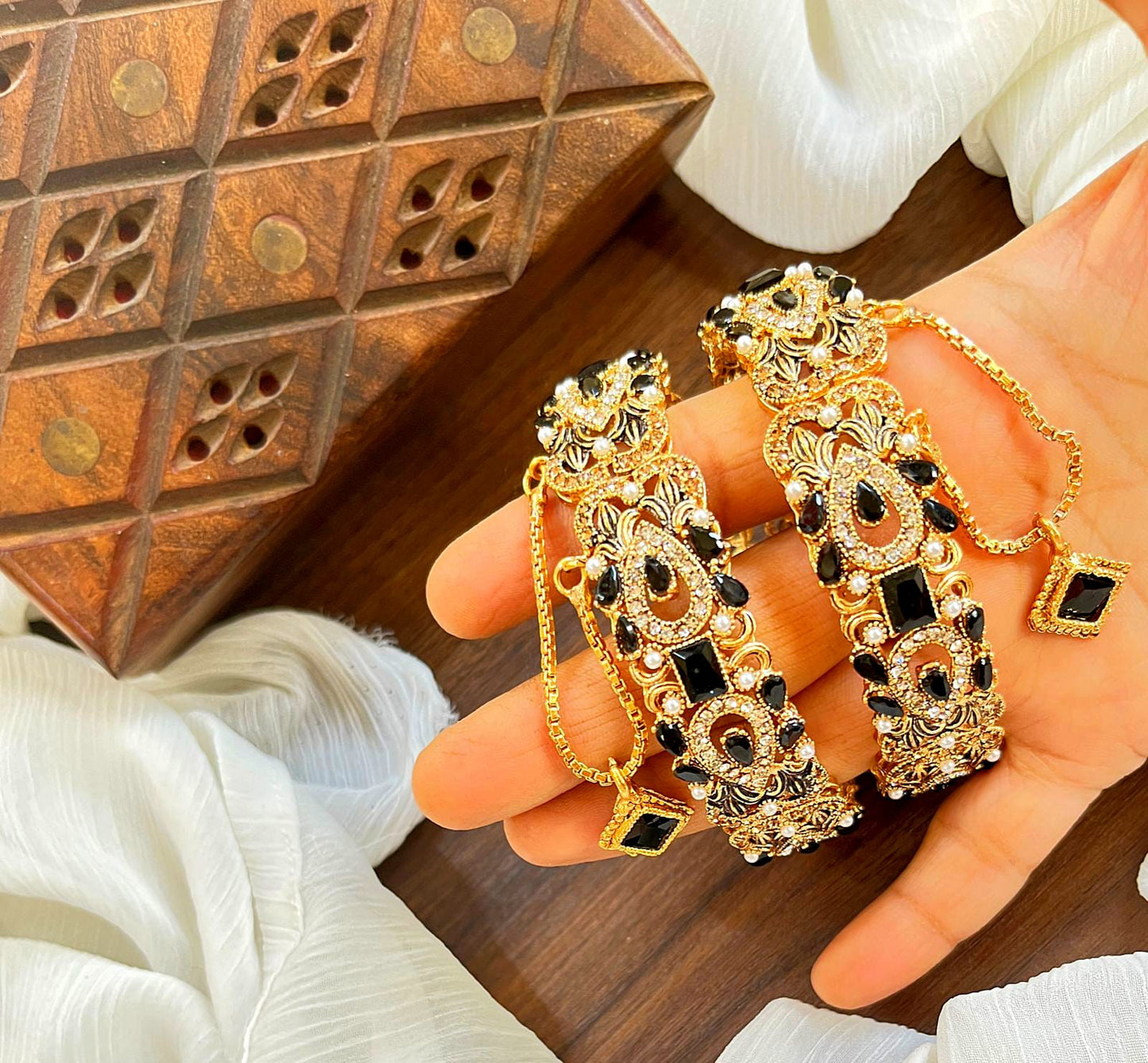 Bangle Openable Kara Set || Gold Plated Kara Pair || Bangles with Zircon Stones