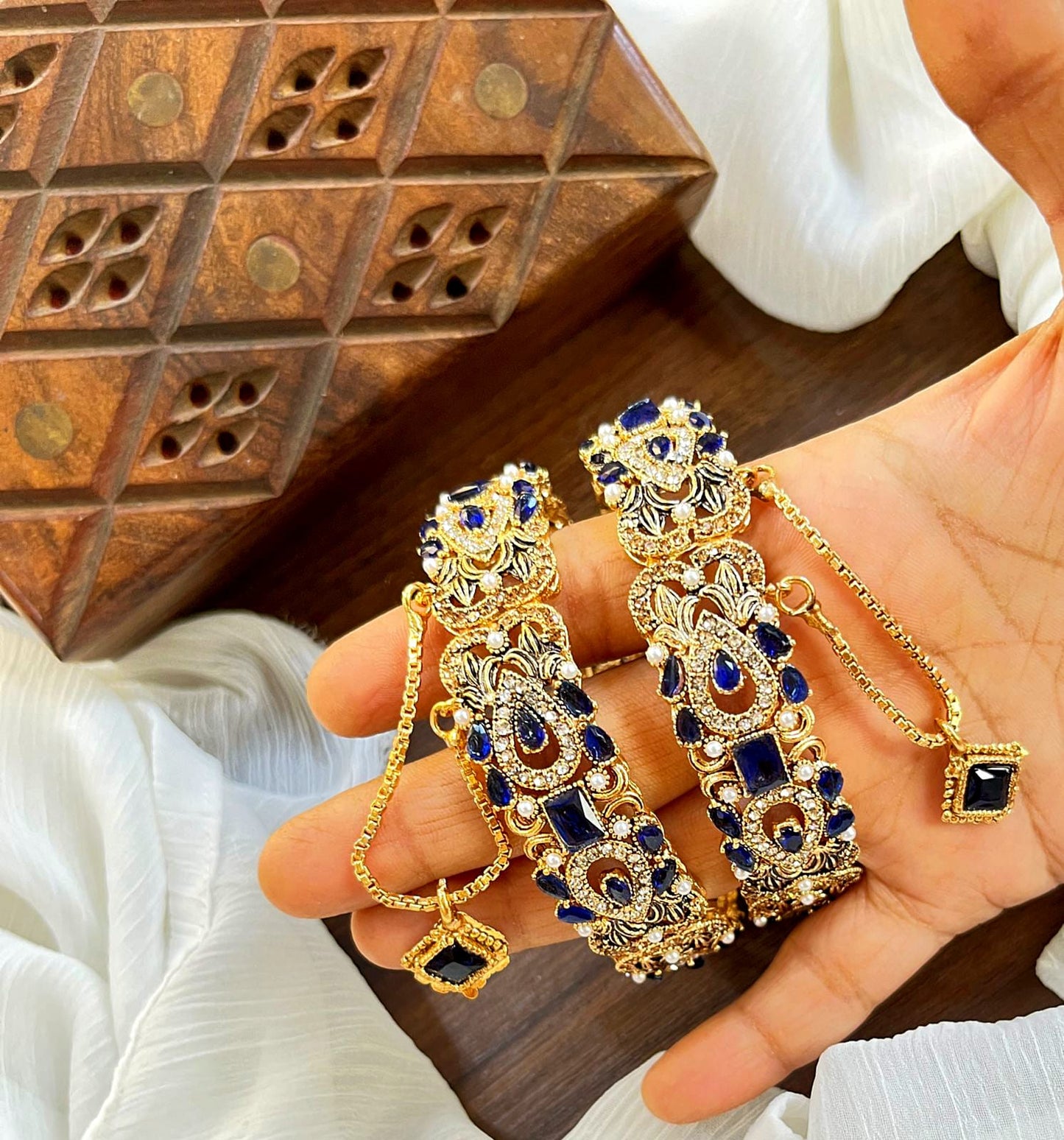 Bangle Openable Kara Set || Gold Plated Kara Pair || Bangles with Zircon Stones