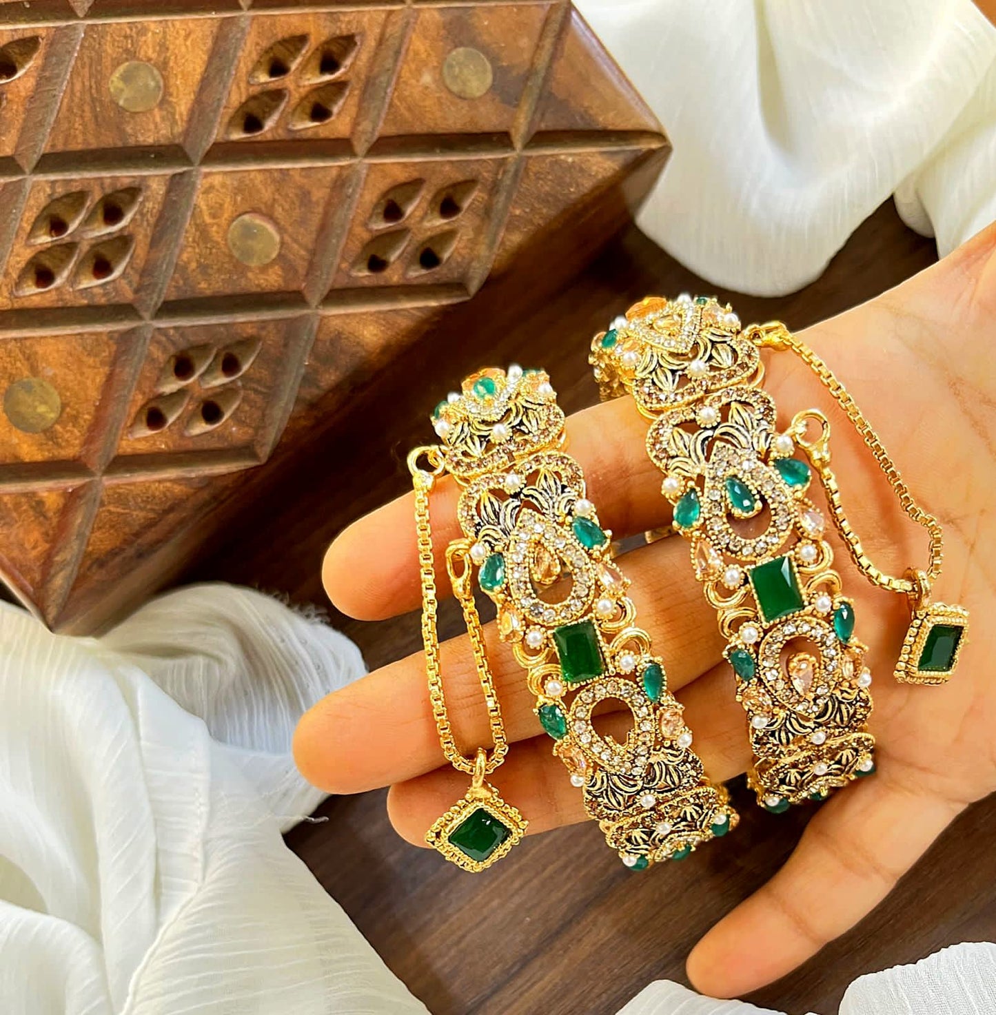 Bangle Openable Kara Set || Gold Plated Kara Pair || Bangles with Zircon Stones