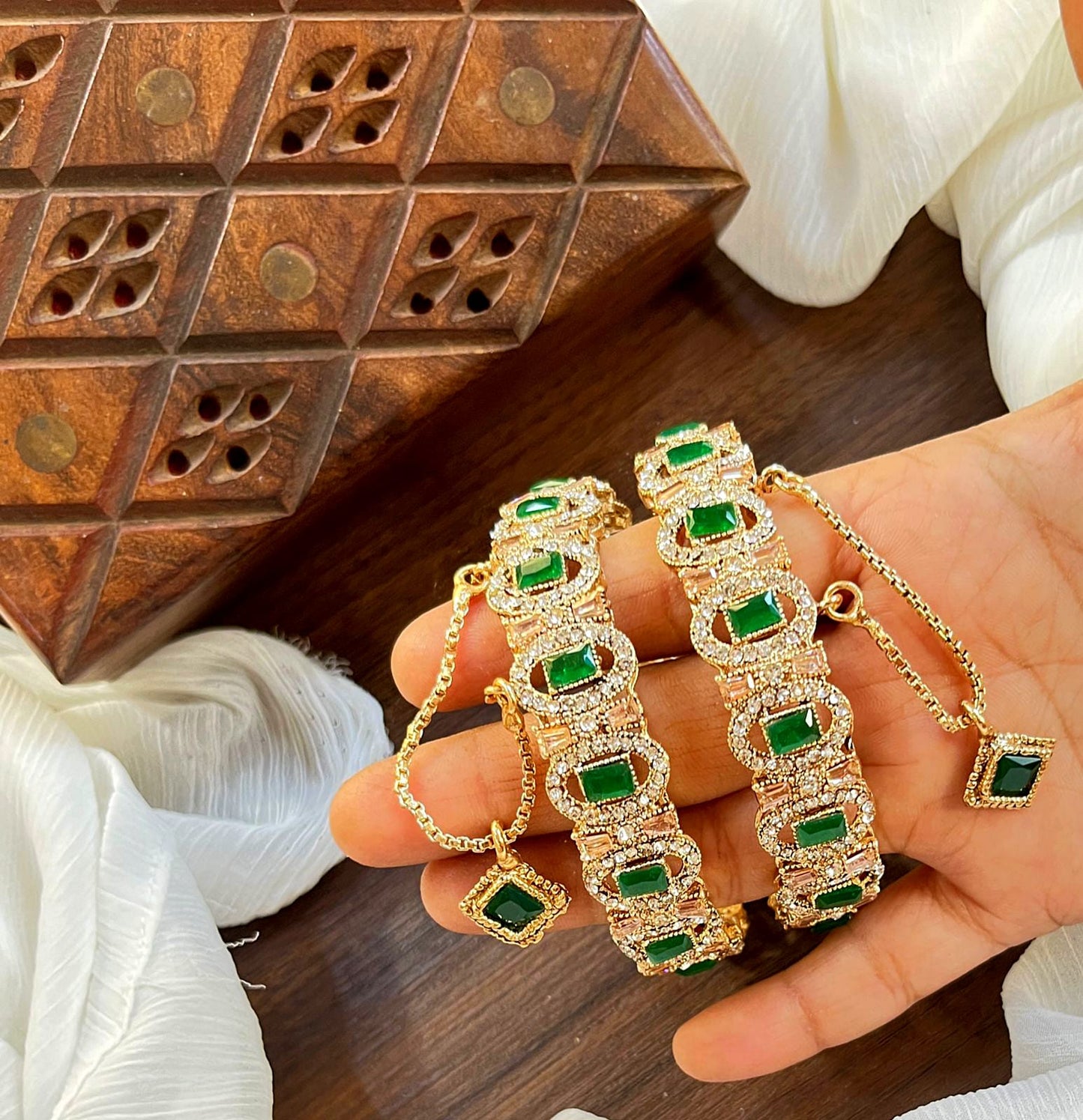 Bangle Openable Kara Set || Gold Plated Kara Pair || Bangles with Zircon Stones