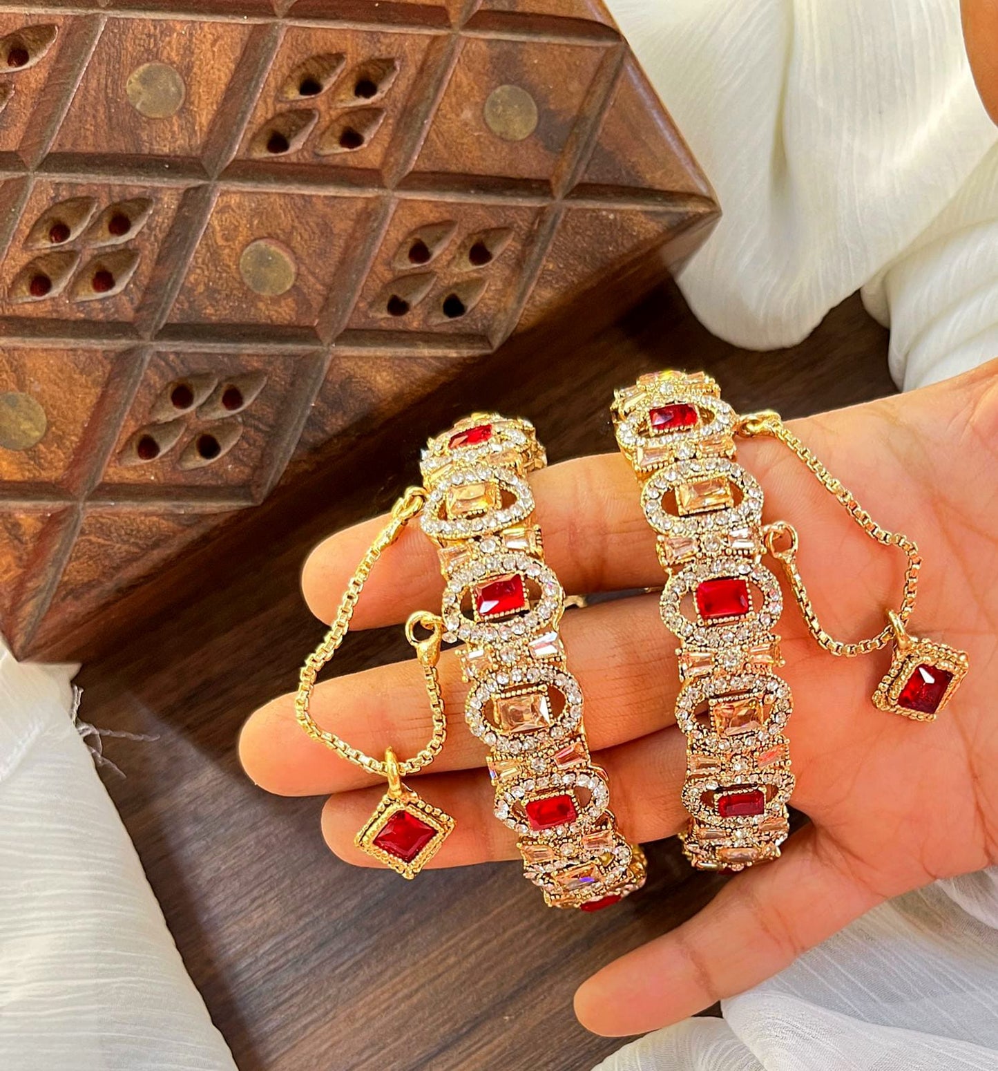 Bangle Openable Kara Set || Gold Plated Kara Pair || Bangles with Zircon Stones