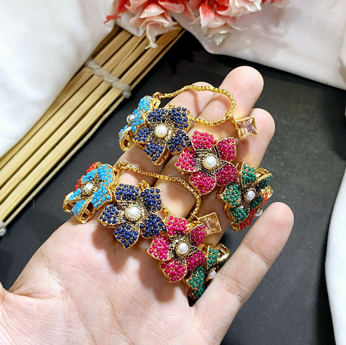 Bangle Openable Kara Set || Glod Plated Kara Pair || Bangles with Zircon Stones