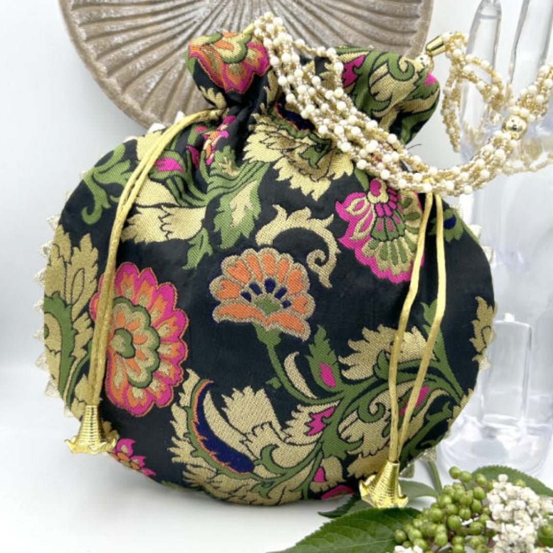 Indian Handmade Women's Embroidered Clutch Purse Potli Bag Pouch Drawstring Bag Purse Potli Bag Pouch