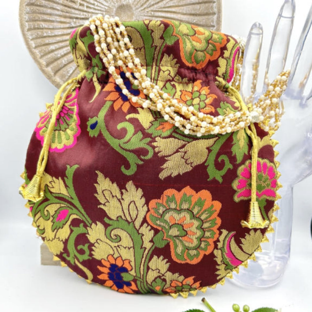 Indian Handmade Women's Embroidered Clutch Purse Potli Bag Pouch Drawstring Bag Purse Potli Bag Pouch