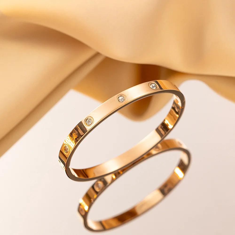 Fashion Round Cubic Zirconia Bracelets For Women Men Gold Silver Color