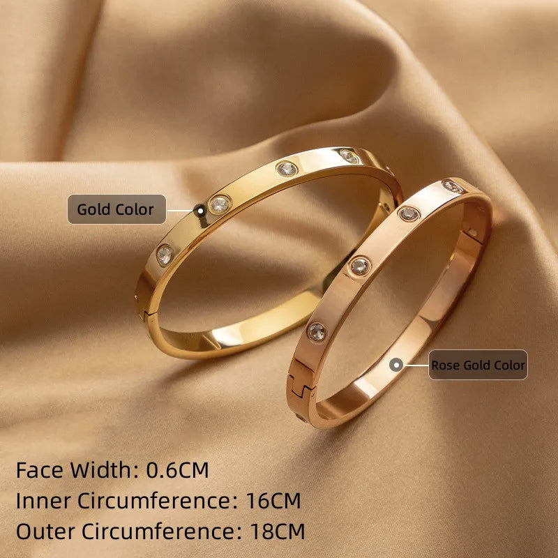 Fashion Round Cubic Zirconia Bracelets For Women Men Gold Silver Color