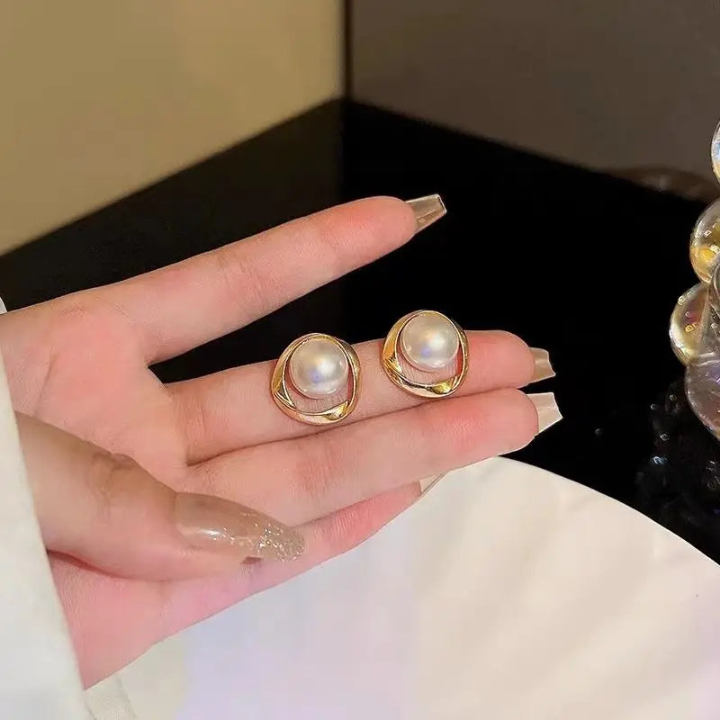 Geometric Pearl Ring Earrings for Women's 2024 Latest Korean version