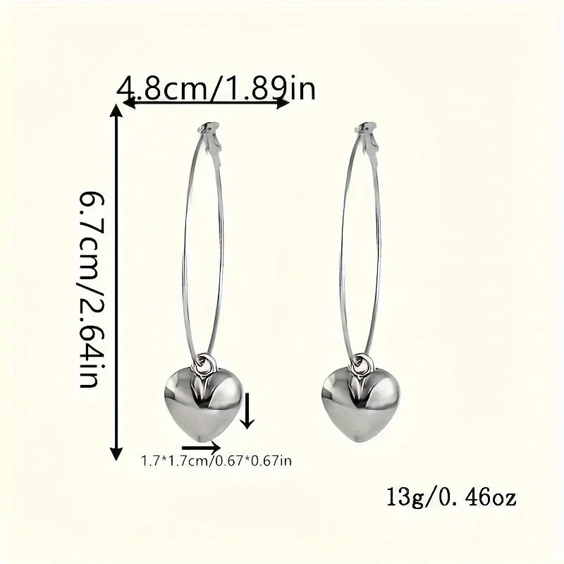Heart-Shaped Pendant Hollow Hoop Earrings - Fashion Alloy Jewelry for