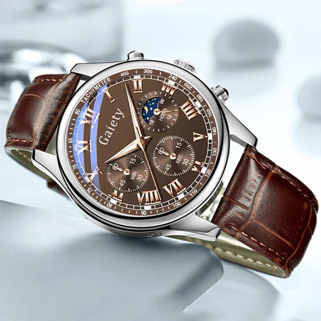 GAIETY High Quality Men's Luxury Belt Fashion Quartz Watch Men Round