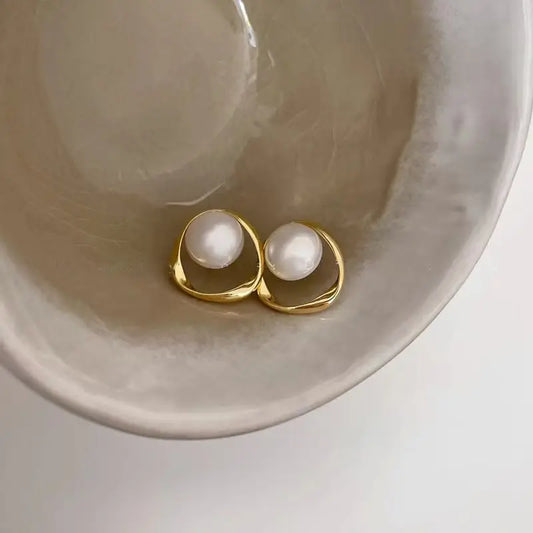 Geometric Pearl Ring Earrings for Women's 2024 Latest Korean version