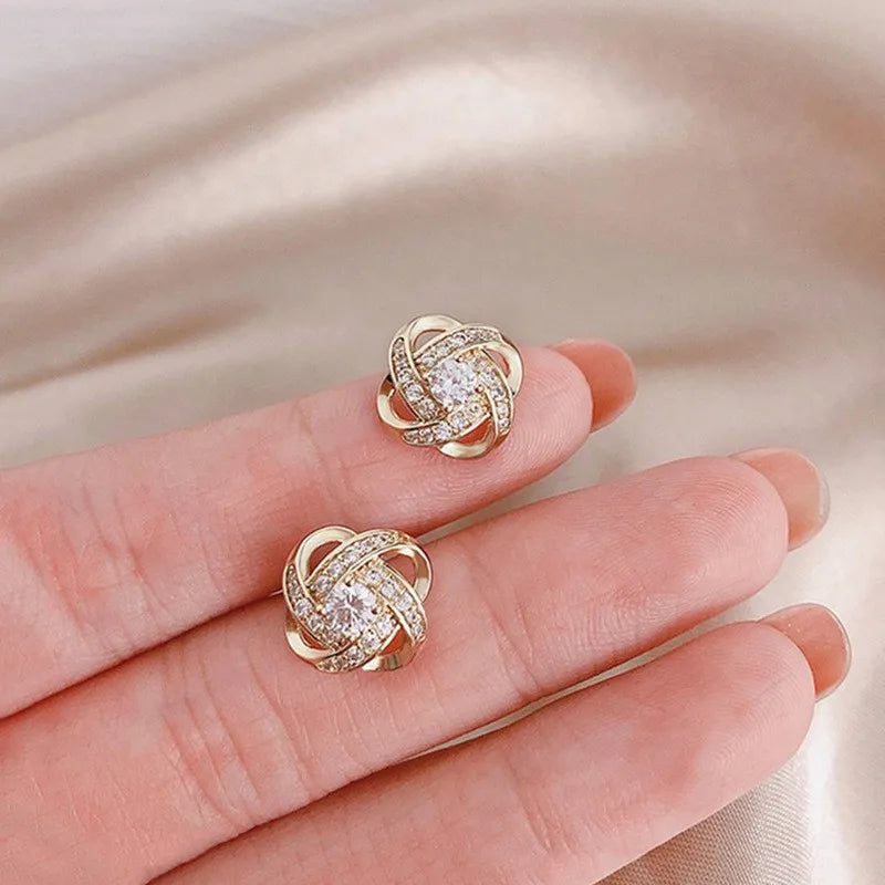 Light Luxury Zircon Stud Earrings Simple Cross Hollow Geometric