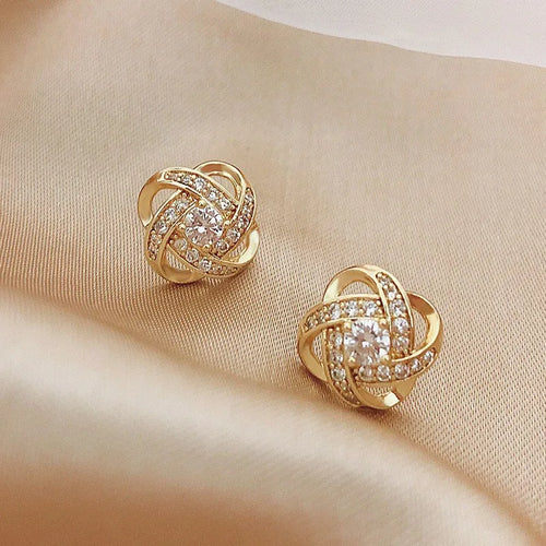 Light Luxury Zircon Stud Earrings Simple Cross Hollow Geometric