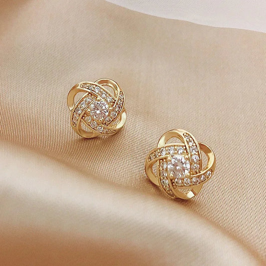 Light Luxury Zircon Stud Earrings Simple Cross Hollow Geometric