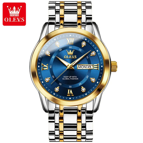 OLEVS Quartz Watch for Men Luxury Diamonds Gold Watch Waterproof