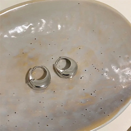 2Pcs Stainless Steel Smooth Metal Hoop Earrings For Woman Girl,