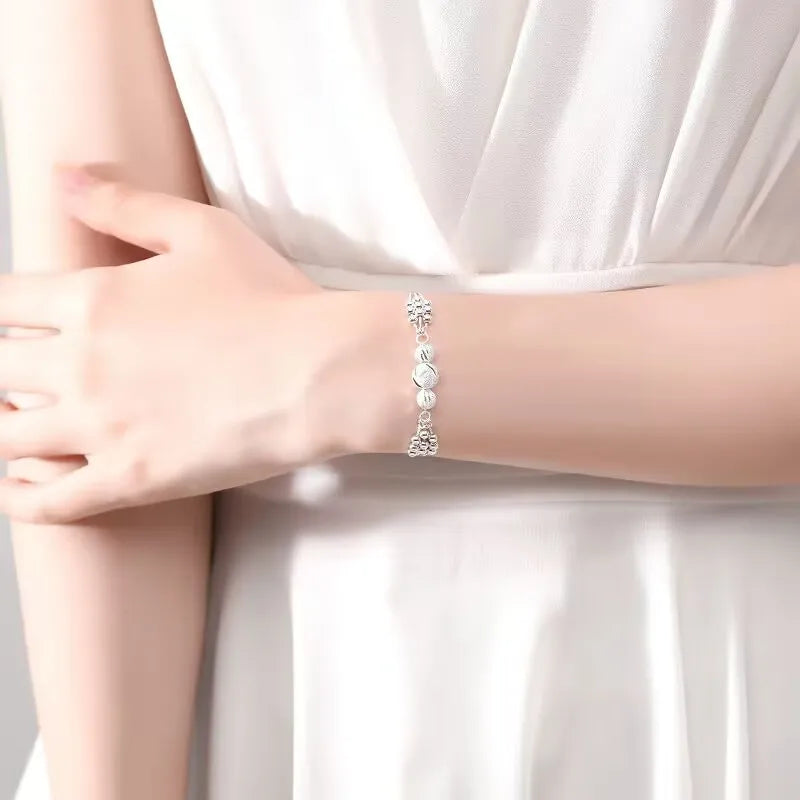 Fine Silver Color Lucky beads ball chain Bracelet For Women luxury