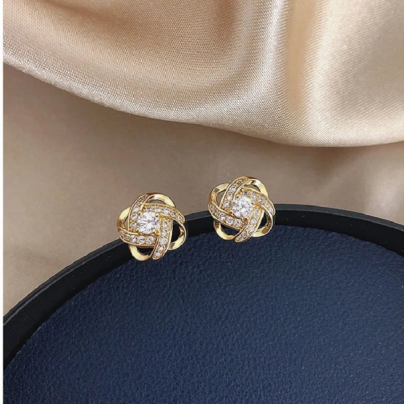 Light Luxury Zircon Stud Earrings Simple Cross Hollow Geometric