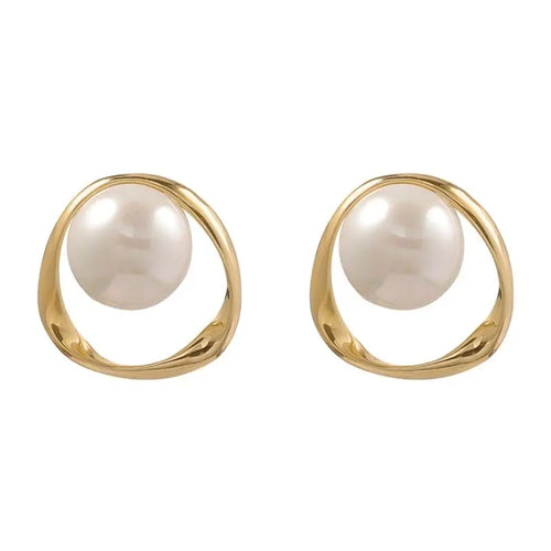 Geometric Pearl Ring Earrings for Women's 2024 Latest Korean version