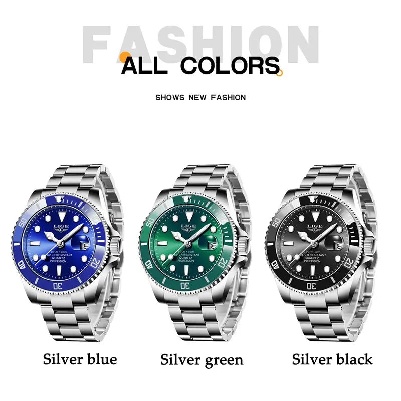 LIGE Top Brand Luxury Fashion Diver Watch Men 30ATM Waterproof Date
