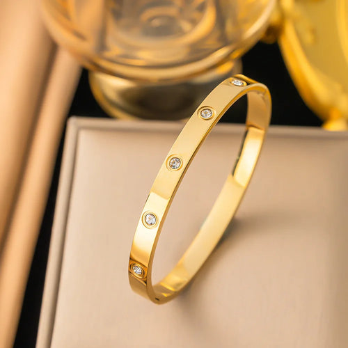 Fashion Round Cubic Zirconia Bracelets For Women Men Gold Silver Color