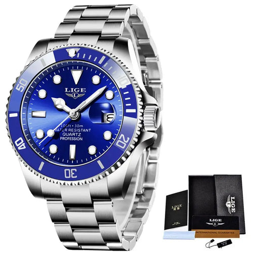 LIGE Top Brand Luxury Fashion Diver Watch Men 30ATM Waterproof Date