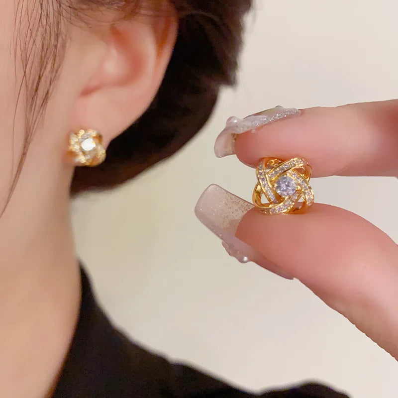 Light Luxury Zircon Stud Earrings Simple Cross Hollow Geometric
