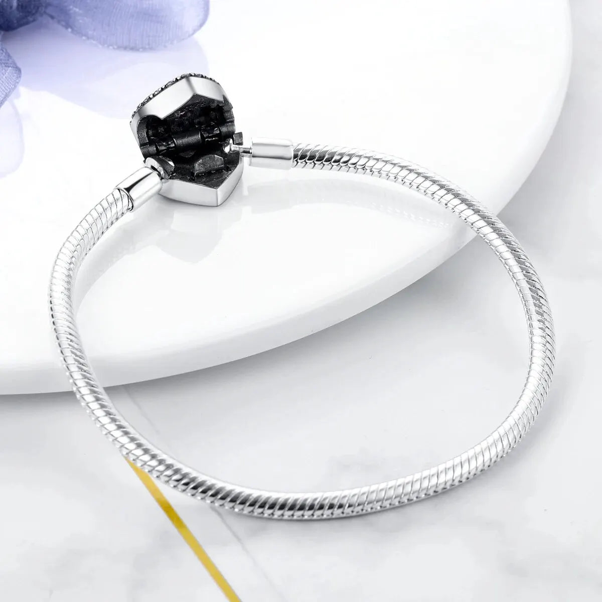 MULA 1PC Silver Plated Snake Chain Heart Shape Clasp Charm Bracelet