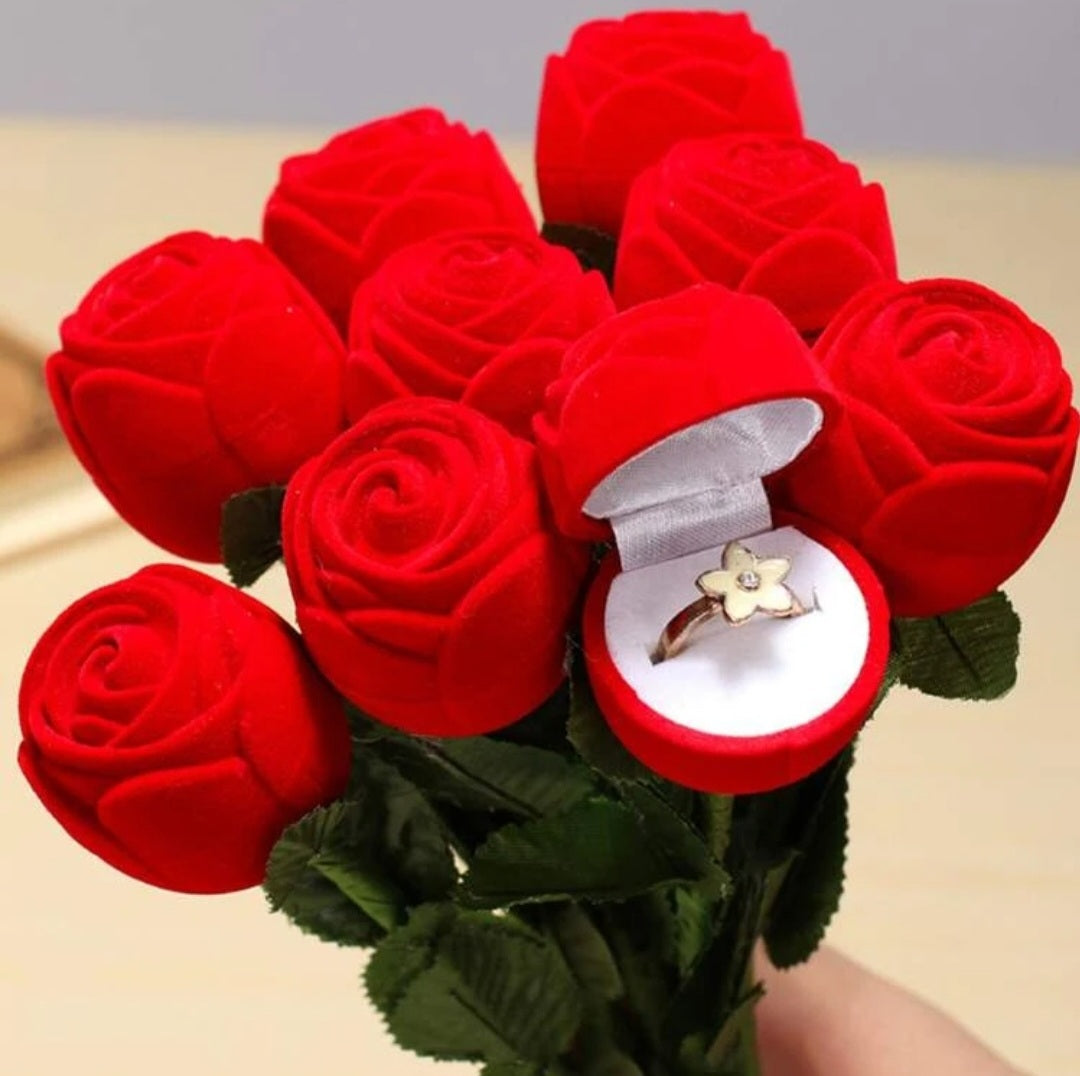 Red Rose Flower Ring Box Romantic Valentines Anniversary Proposal Engagement Gift Ring Box