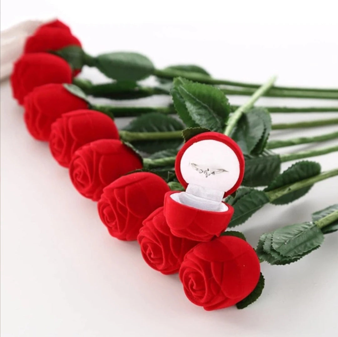 Red Rose Flower Ring Box Romantic Valentines Anniversary Proposal Engagement Gift Ring Box
