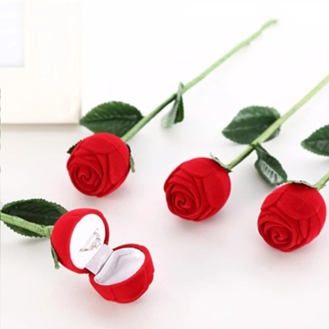 Red Rose Flower Ring Box Romantic Valentines Anniversary Proposal Engagement Gift Ring Box