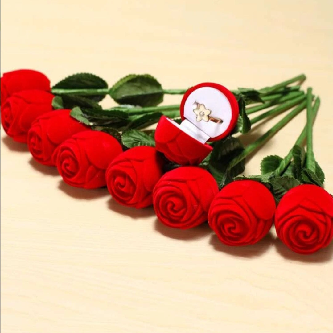 Red Rose Flower Ring Box Romantic Valentines Anniversary Proposal Engagement Gift Ring Box