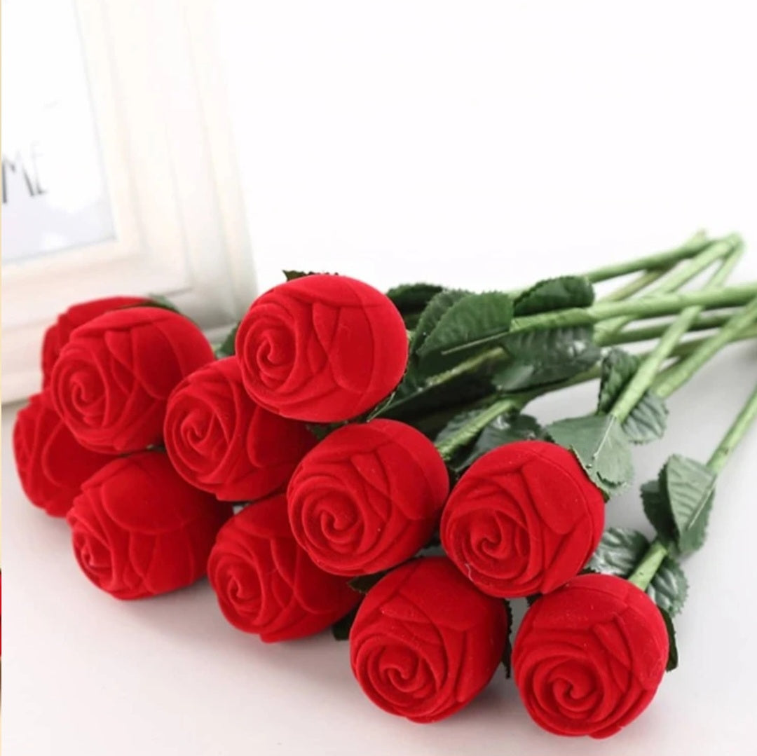 Red Rose Flower Ring Box Romantic Valentines Anniversary Proposal Engagement Gift Ring Box