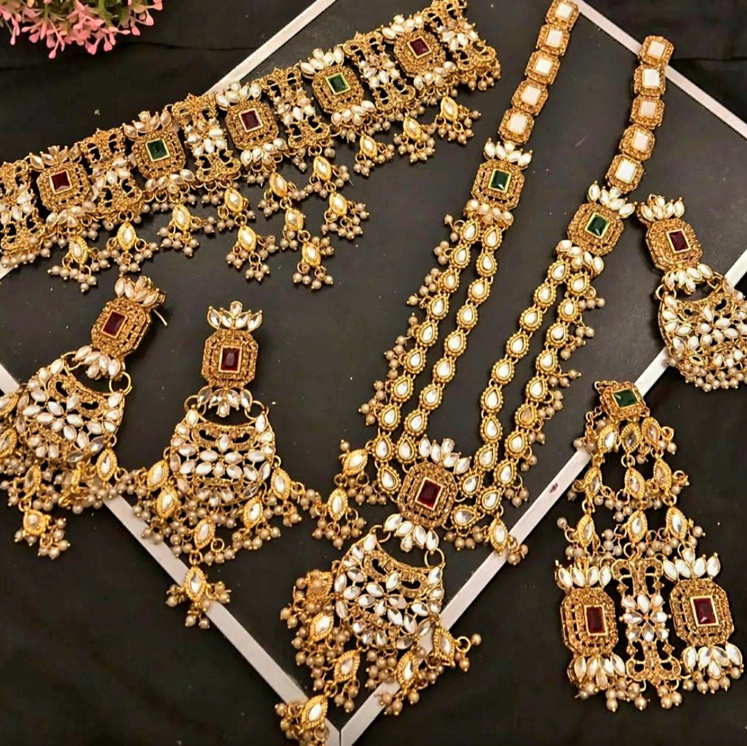 Kundan Bridal Set || Pakistani/ Indian/ Asian Choker Mala Jhumka Jhumar Bindi Set || Traditional/ Cultural Bride Jewellery