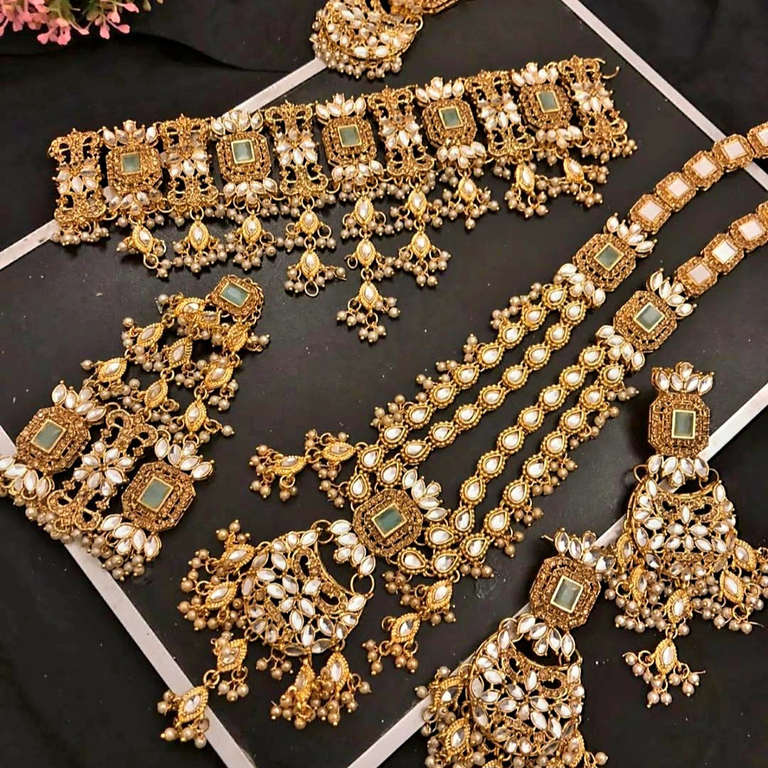 Kundan Bridal Set || Pakistani/ Indian/ Asian Choker Mala Jhumka Jhumar Bindi Set || Traditional/ Cultural Bride Jewellery