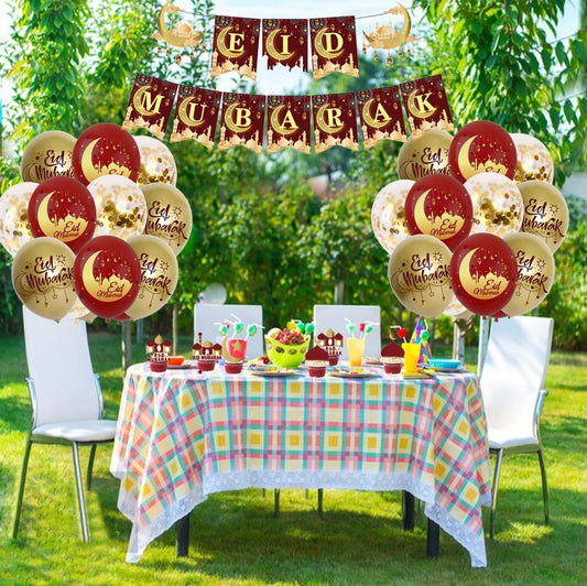 Eid Mubarak Eid Flag Banner Balloon Cake Insert Muslim Ramadan Party Decoration