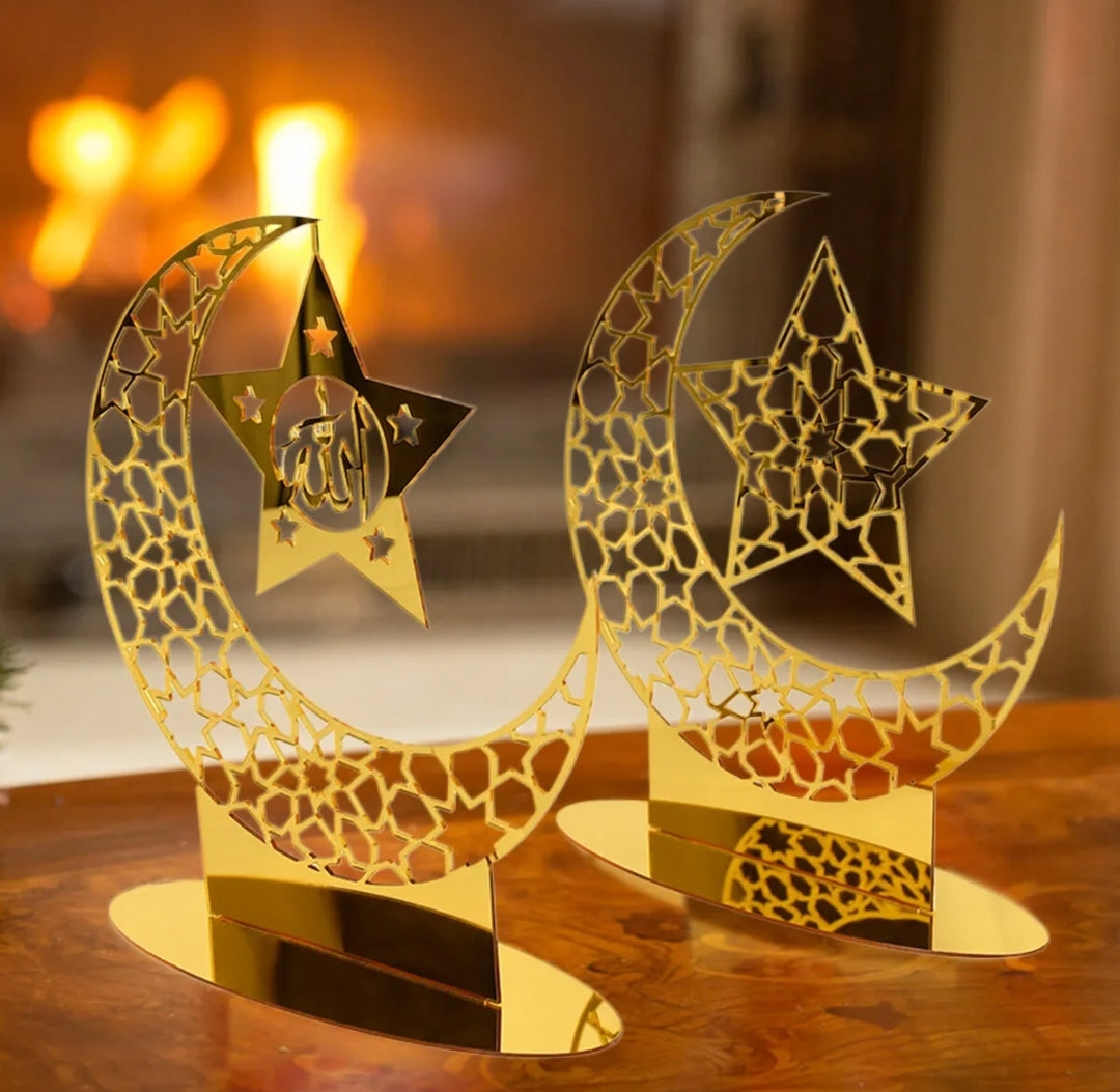Ramadan Acrylic Eid Mubarak Decoration Table Decor LED Moon Islam || Ramadan Eid Decoration Tealight Stand, Decorate your own Tealight stand
