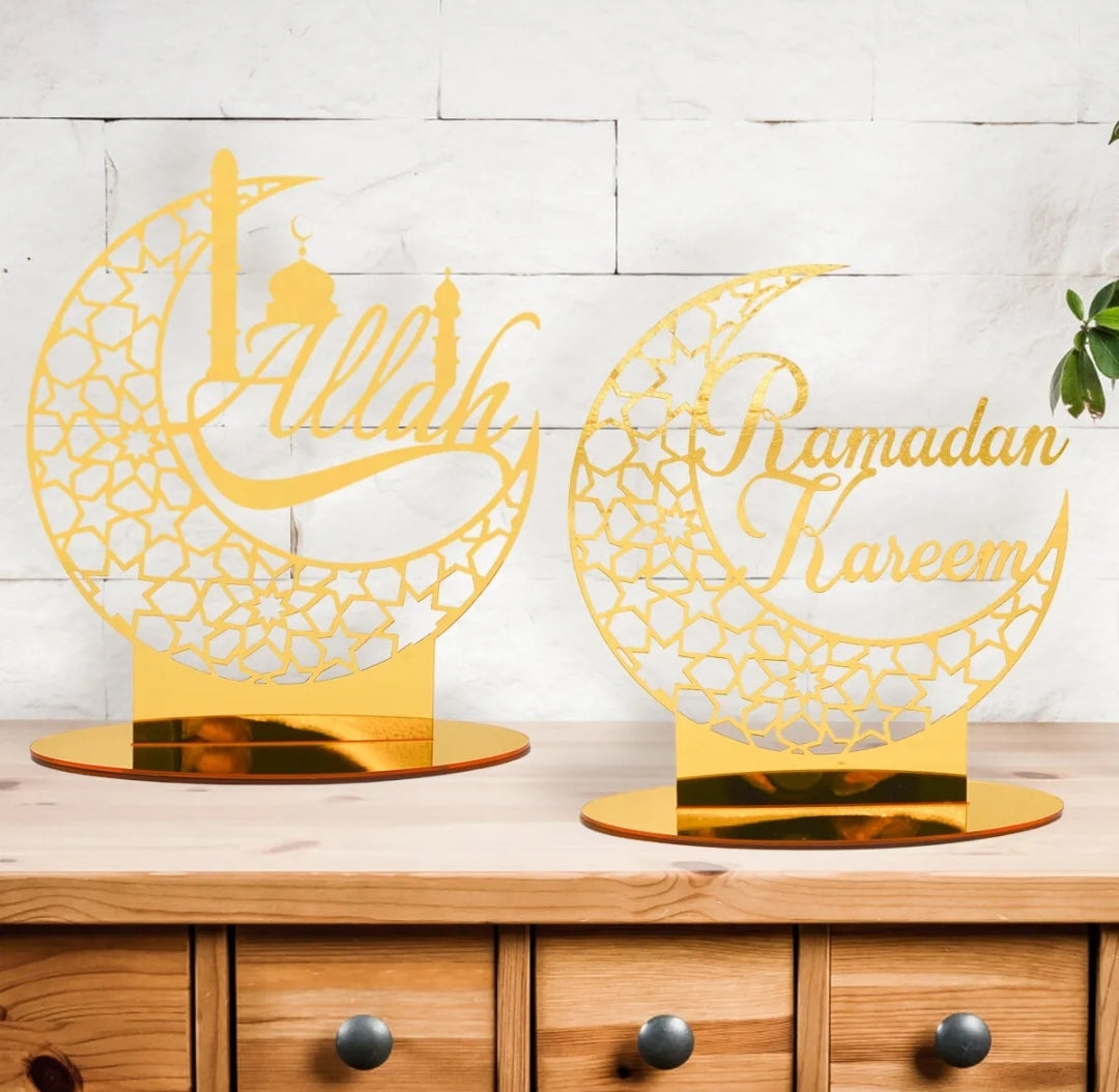 Ramadan Acrylic Eid Mubarak Decoration Table Decor LED Moon Islam || Ramadan Eid Decoration Tealight Stand, Decorate your own Tealight stand