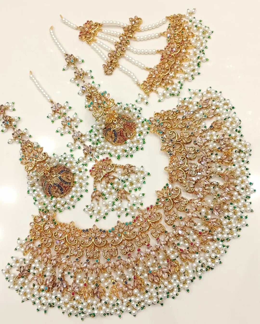 Zircon Manjus Gold Plated Complete Bridal Package / Indian Pakistani Bridal Shaadi Wedding Jewelry/ Sabyasachi Bollywood