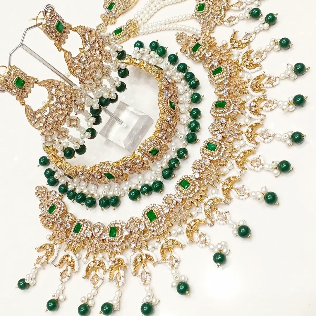 Jaipori Amrapali Double Necklace Bridal Set with Jhumar and Teeka || Perfect Jewellery Set for Wedding, Eid or any Occasion